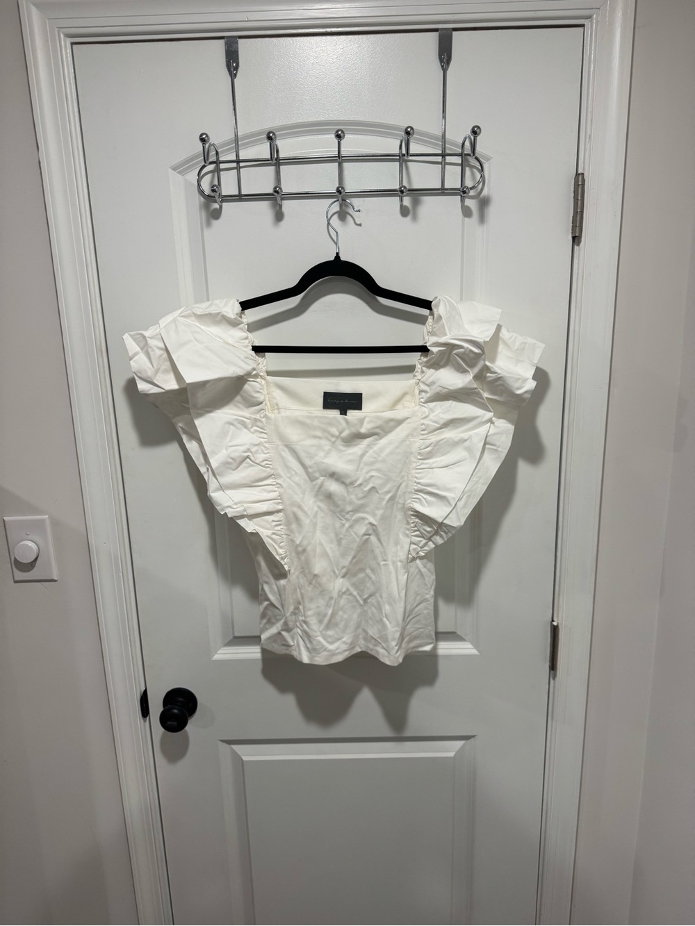 Anthropologie Ivory Ruffle Sleeve Square Neck Top